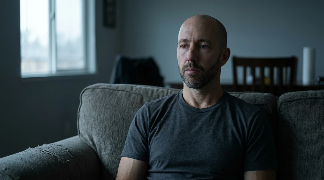 A man sitting alone on a couch